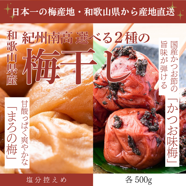 【日本一の梅産地和歌山県から】選べる2種の梅干し ＜紀州南高＞の商品画像 1