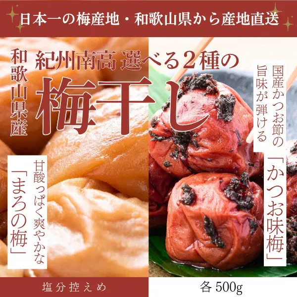 【日本一の梅産地和歌山県から】選べる2種の梅干し ＜紀州南高＞