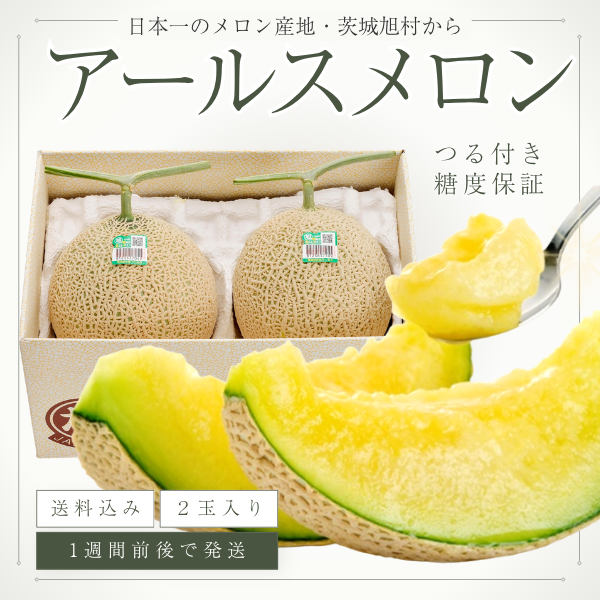 ＼これを逃したら１年後／ アールスメロン ２玉 化粧箱入【茨城旭村産】の商品画像 1